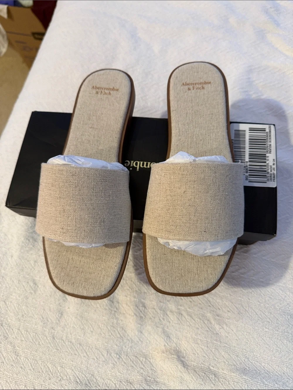 Abercrombie & Fitch Beige Linen Slide Sandals